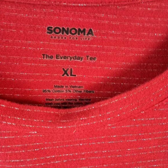 Sonoma Goods For Life Red Metallic Stripe V-Neck Long Sleeve Tee XL - Picture 4 of 5